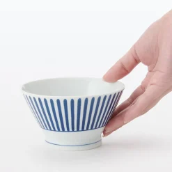 Vaisselle^Muji Bol à riz en porcelaine Hasami ‐ Motif rayures éventail, Petite