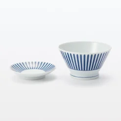 Vaisselle^Muji Bol à riz en porcelaine Hasami ‐ Motif rayures éventail, Petite
