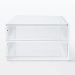 Rangements En Acrylique^Muji Boîte acrylique 2 tiroirs + couvercle L25.6X P16.8X H9.5cm