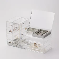 Rangements En Acrylique^Muji Boîte acrylique 2 tiroirs + couvercle L25.6X P16.8X H9.5cm