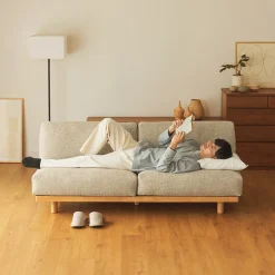 Canapés Et Repose-Pieds^Muji Canapé en polyester tissé sans accoudoirs ‐ 3 places, Beige