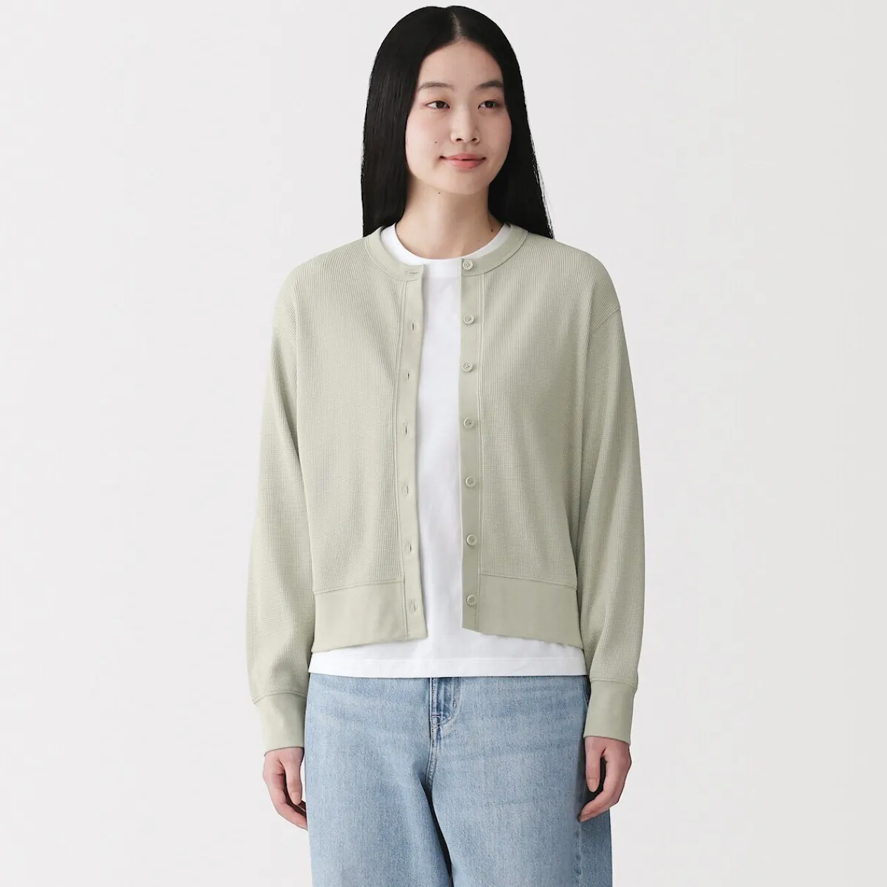 Pulls Et Cardigans|Hoodies Et Sweatshirts^Muji Cardigan à col ras du cou en coton biologique tricoté et gaufré pour femme