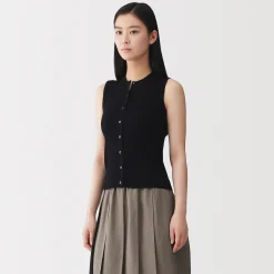 Hauts Et T‐Shirts|Sous‐Vêtements^Muji Cardigan sans manches en coton biologique hautement torsadé pour femme