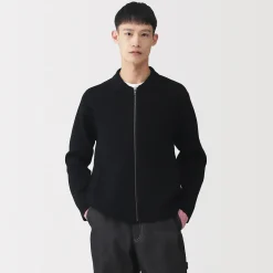 Vestes Et Manteaux^Muji Cardigan zippé à col en maille côtelée Milano de coton pour homme