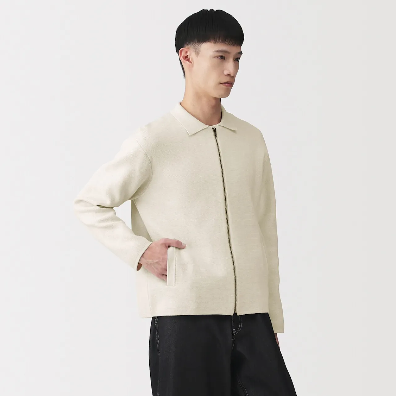 Vestes Et Manteaux^Muji Cardigan zippé à col en maille côtelée Milano de coton pour homme