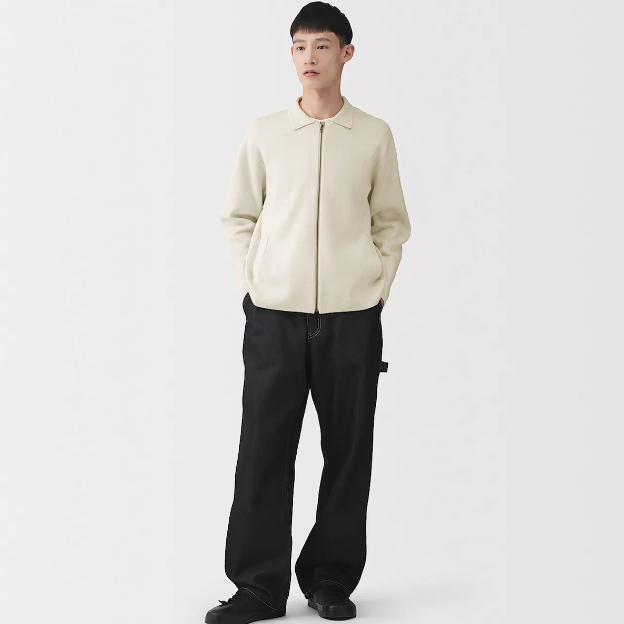 Vestes Et Manteaux^Muji Cardigan zippé à col en maille côtelée Milano de coton pour homme