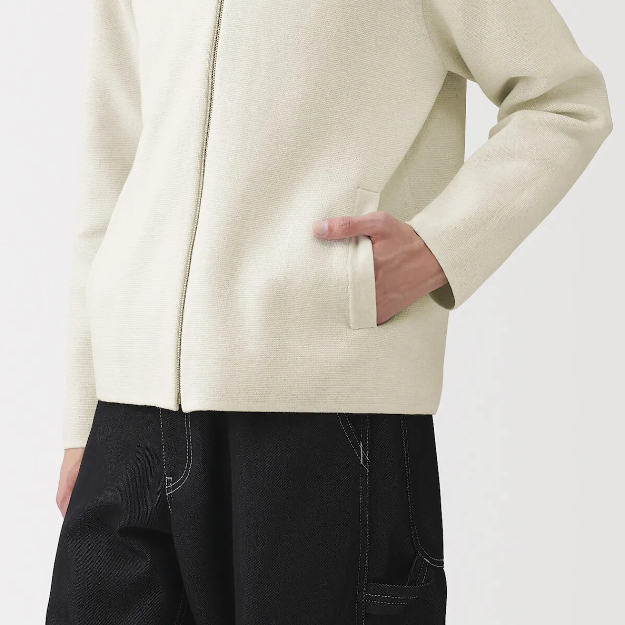 Vestes Et Manteaux^Muji Cardigan zippé à col en maille côtelée Milano de coton pour homme