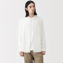 Chemises^Muji Chemise à col mao en double gaze de kapok mélangé pour homme