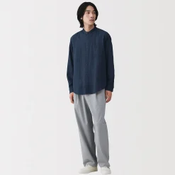 Chemises^Muji Chemise à col mao en double gaze de kapok mélangé pour homme