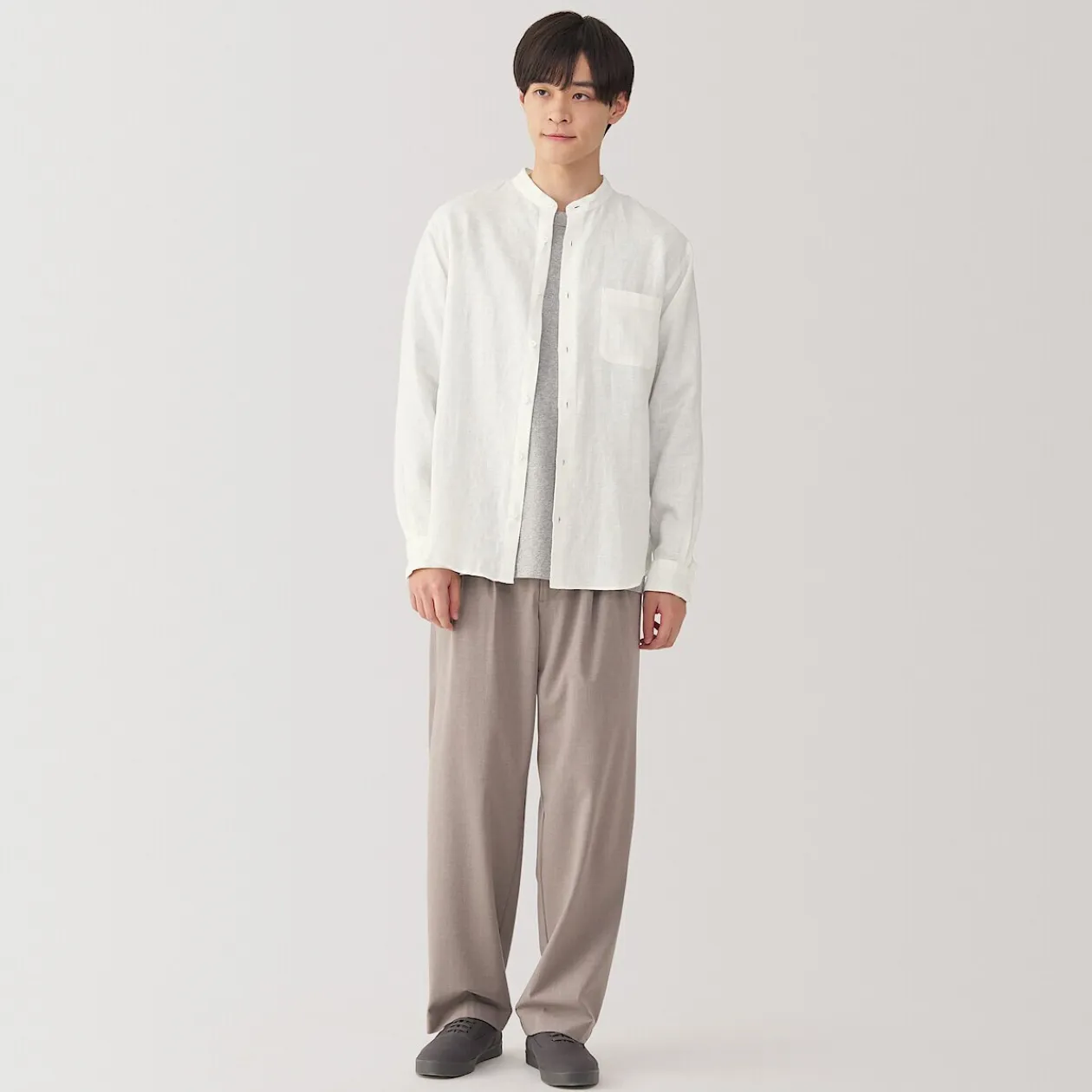 Chemises^Muji Chemise à col mao en lin lavé pour homme