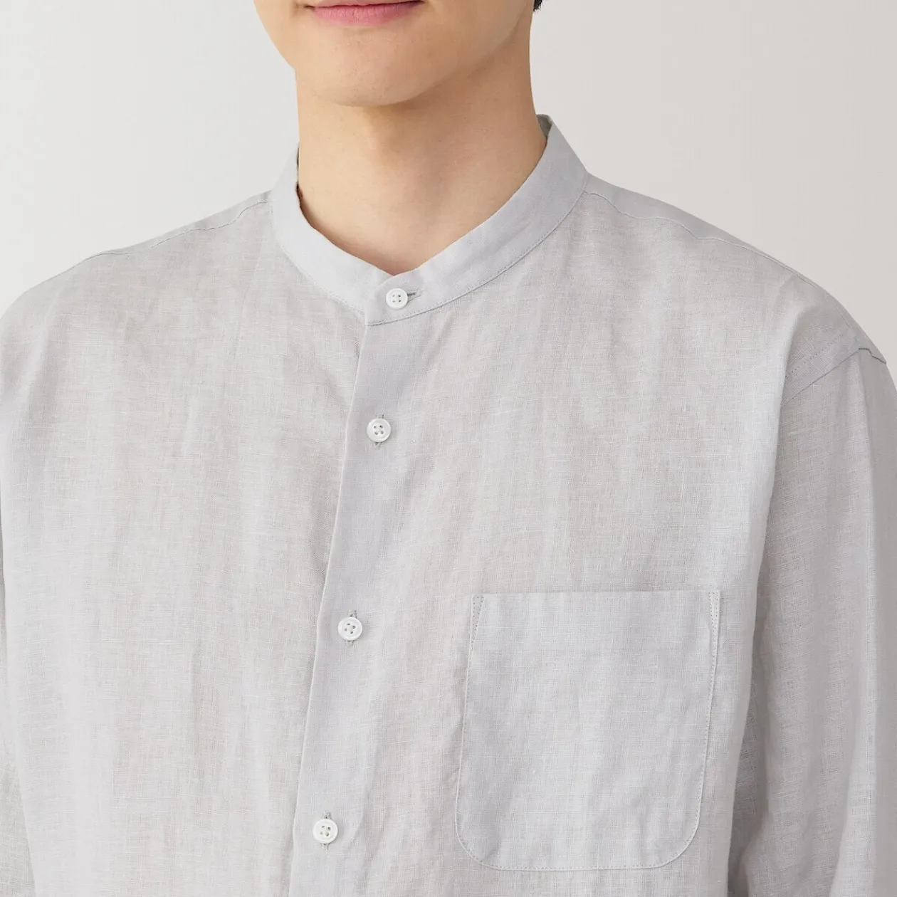 Chemises^Muji Chemise à col mao en lin lavé pour homme