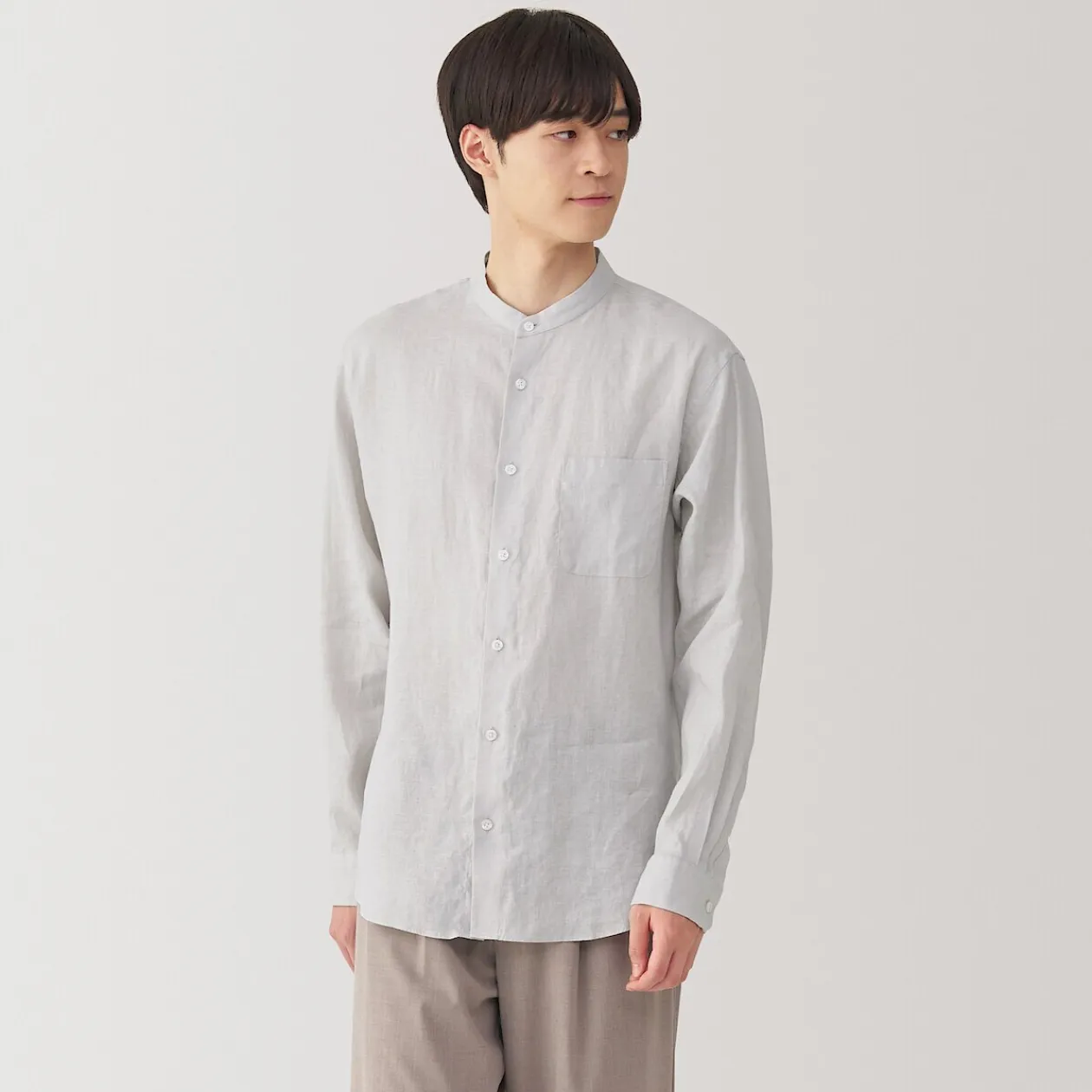 Chemises^Muji Chemise à col mao en lin lavé pour homme