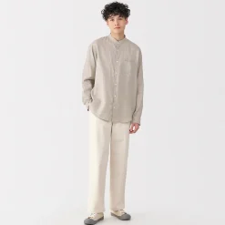 Chemises^Muji Chemise à col mao en lin lavé pour homme