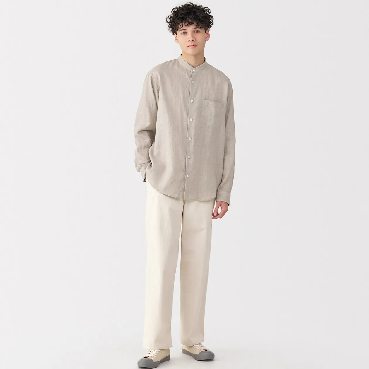 Chemises^Muji Chemise à col mao en lin lavé pour homme