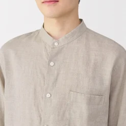 Chemises^Muji Chemise à col mao en lin lavé pour homme