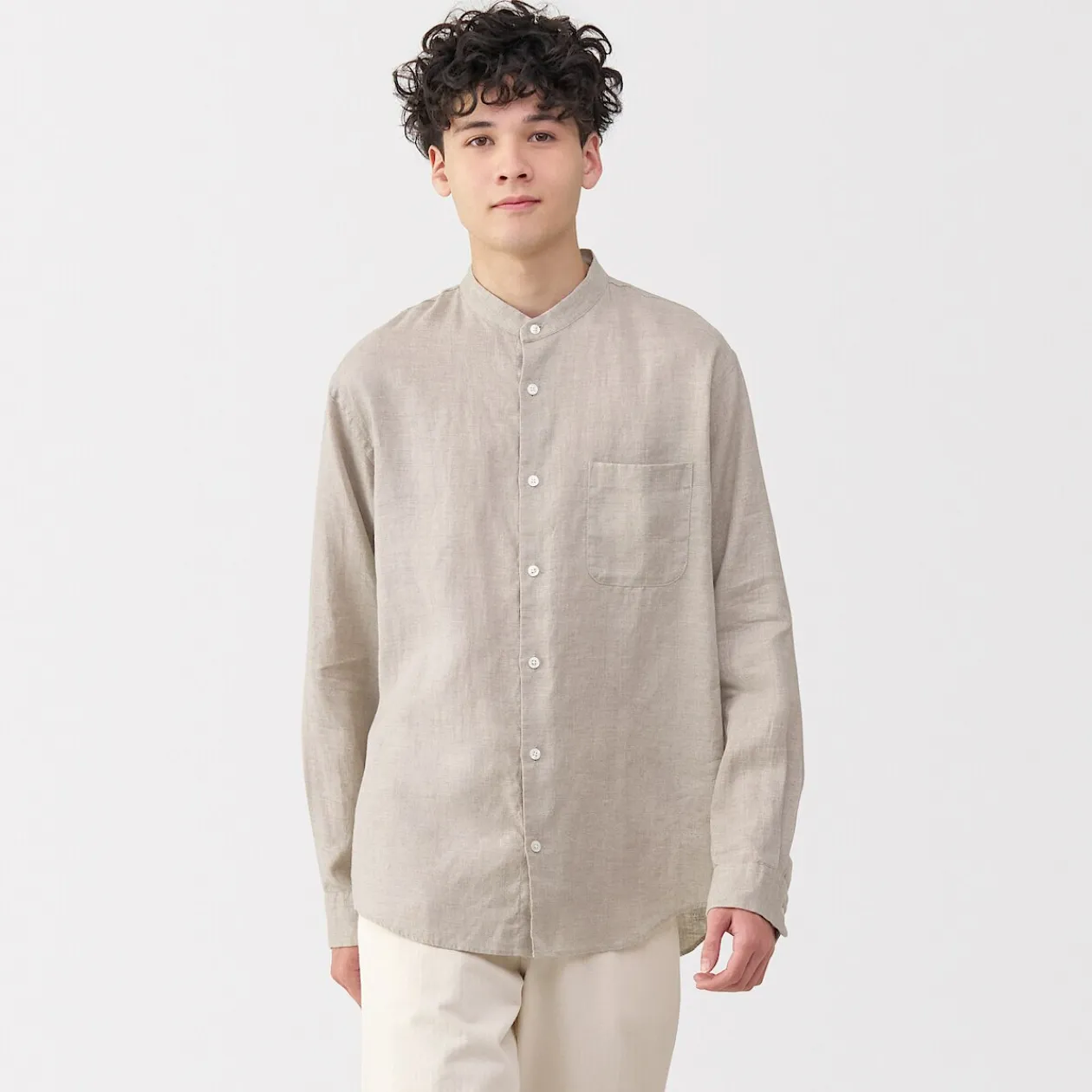 Chemises^Muji Chemise à col mao en lin lavé pour homme