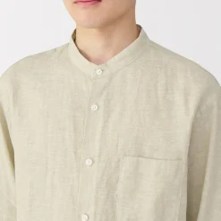 Chemises^Muji Chemise à col mao en lin lavé pour homme