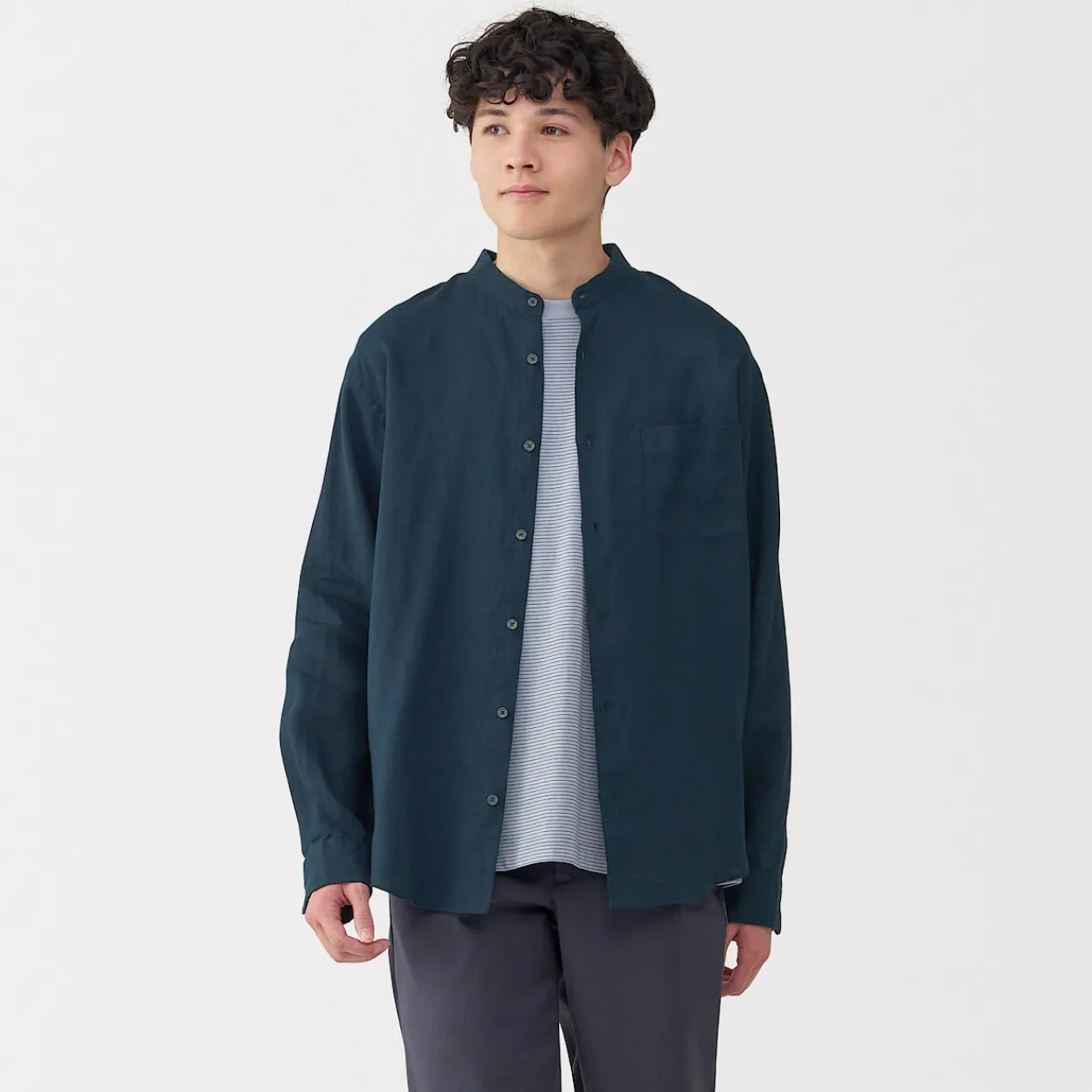 Chemises^Muji Chemise à col mao en lin lavé pour homme