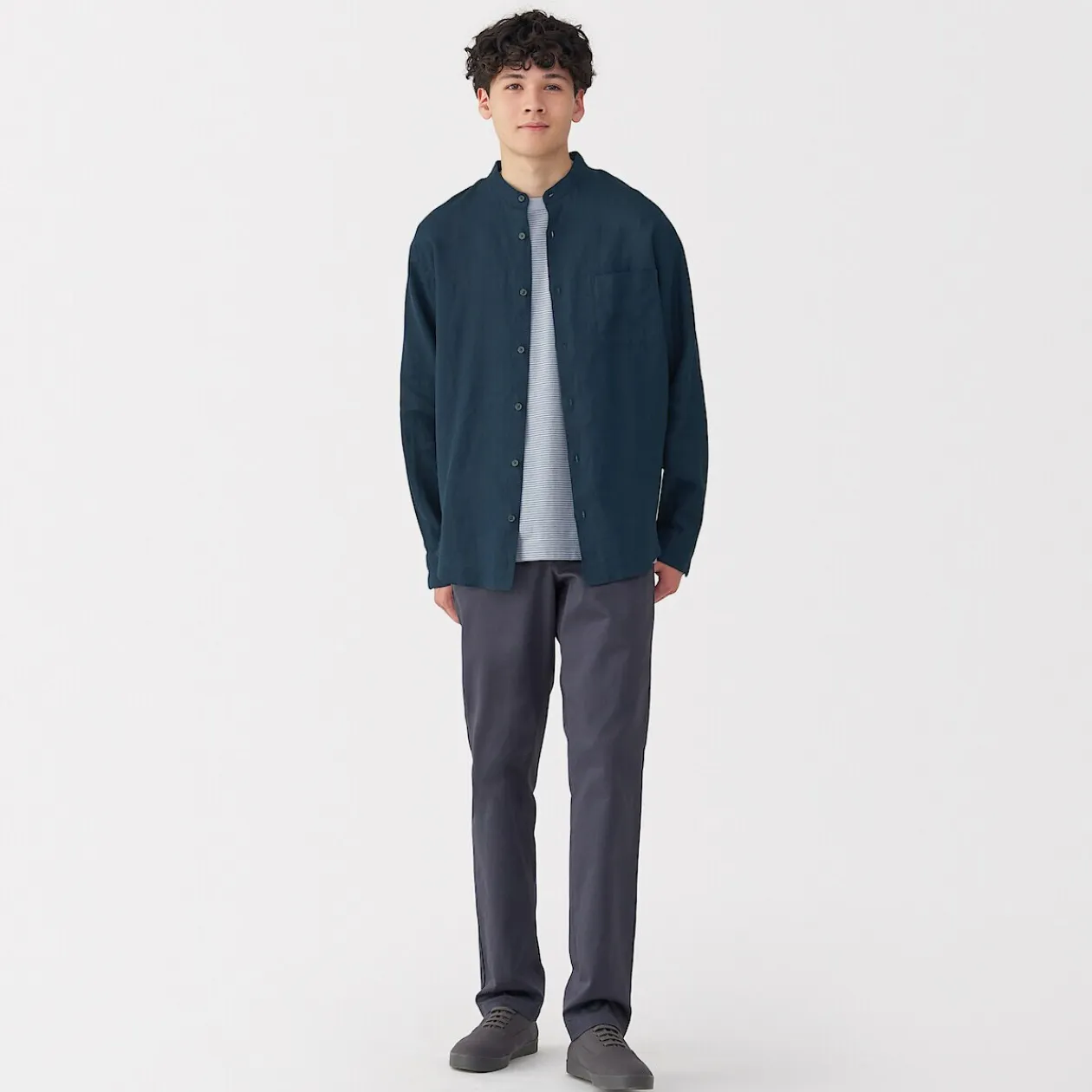 Chemises^Muji Chemise à col mao en lin lavé pour homme