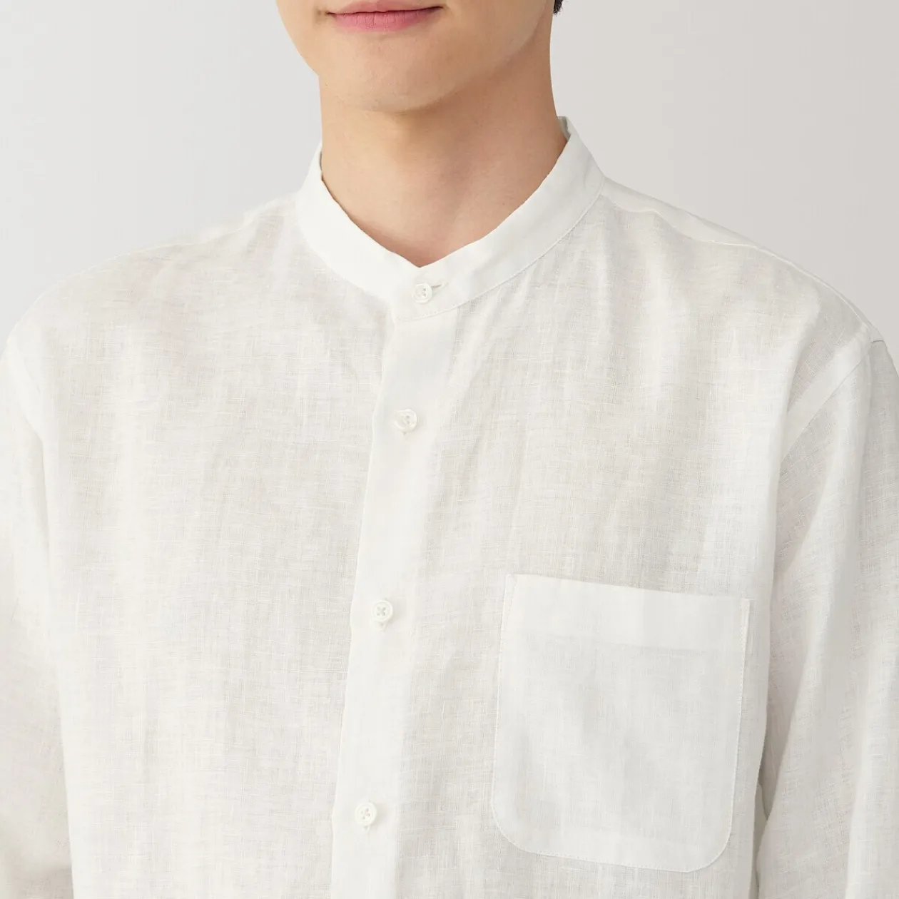 Chemises^Muji Chemise à col mao en lin lavé pour homme