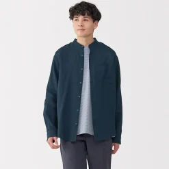 Chemises^Muji Chemise à col mao en lin lavé pour homme