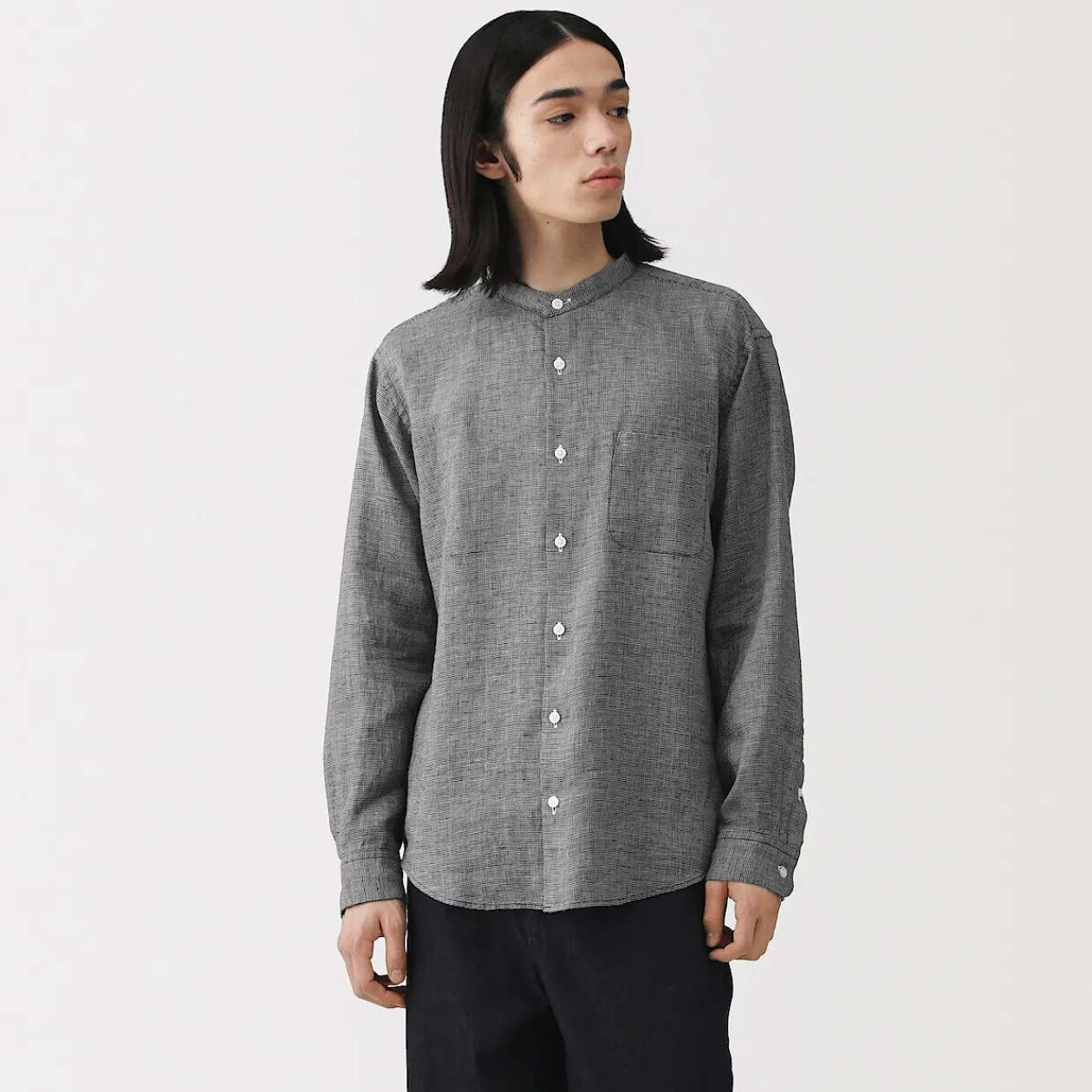 Chemises^Muji Chemise à col mao en lin lavé pour homme