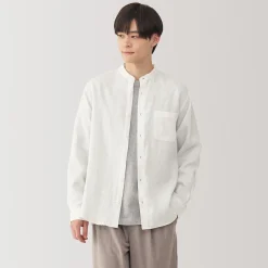 Chemises^Muji Chemise à col mao en lin lavé pour homme