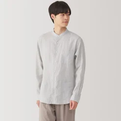Chemises^Muji Chemise à col mao en lin lavé pour homme