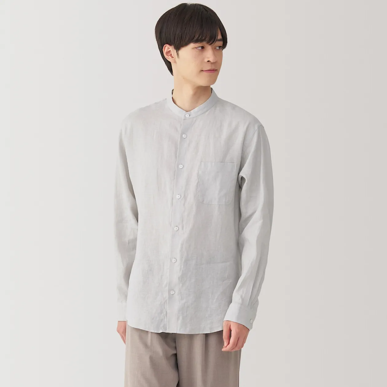 Chemises^Muji Chemise à col mao en lin lavé pour homme