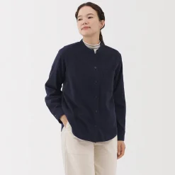 Chemises^Muji Chemise à col montant en flanelle brossée double femme