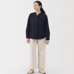 Chemises^Muji Chemise à col montant en flanelle brossée double femme