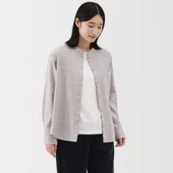 Chemises^Muji Chemise à col montant en flanelle brossée double femme