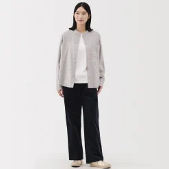 Chemises^Muji Chemise à col montant en flanelle brossée double femme