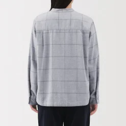 Chemises^Muji Chemise à col montant en flanelle brossée double femme