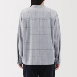 Chemises^Muji Chemise à col montant en flanelle brossée double femme