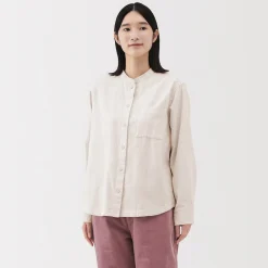 Chemises^Muji Chemise à col montant en flanelle brossée double femme