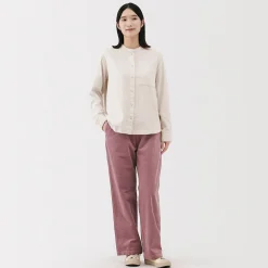 Chemises^Muji Chemise à col montant en flanelle brossée double femme