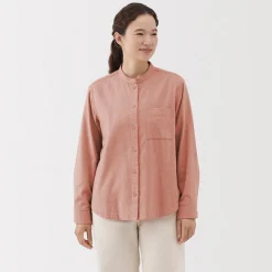 Chemises^Muji Chemise à col montant en flanelle brossée double femme