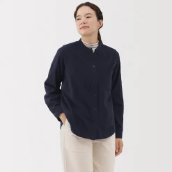Chemises^Muji Chemise à col montant en flanelle brossée double femme