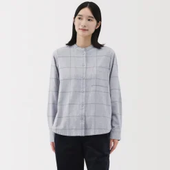 Chemises^Muji Chemise à col montant en flanelle brossée double femme