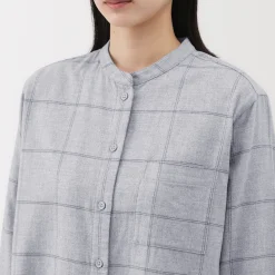Chemises^Muji Chemise à col montant en flanelle brossée double femme
