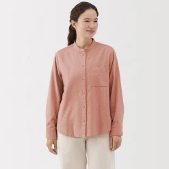 Chemises^Muji Chemise à col montant en flanelle brossée double femme