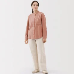 Chemises^Muji Chemise à col montant en flanelle brossée double femme