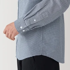 Chemises^Muji Chemise Oxford en coton lavé pour homme Carreaux Bleu Marine Foncé