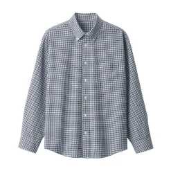 Chemises^Muji Chemise Oxford en coton lavé pour homme Carreaux Bleu Marine Foncé