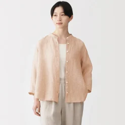 Chemises^Muji Chemisier à col officier en lin lavé pour femme