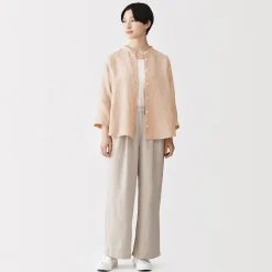 Chemises^Muji Chemisier à col officier en lin lavé pour femme