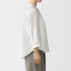 Chemises^Muji Chemisier à col officier en lin lavé pour femme