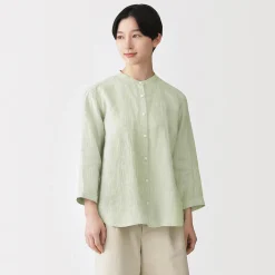 Chemises^Muji Chemisier à col officier en lin lavé pour femme