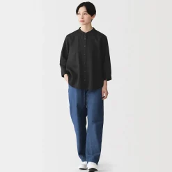 Chemises^Muji Chemisier à col officier en lin lavé pour femme